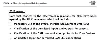 Single IMU in MotoGP from 2019