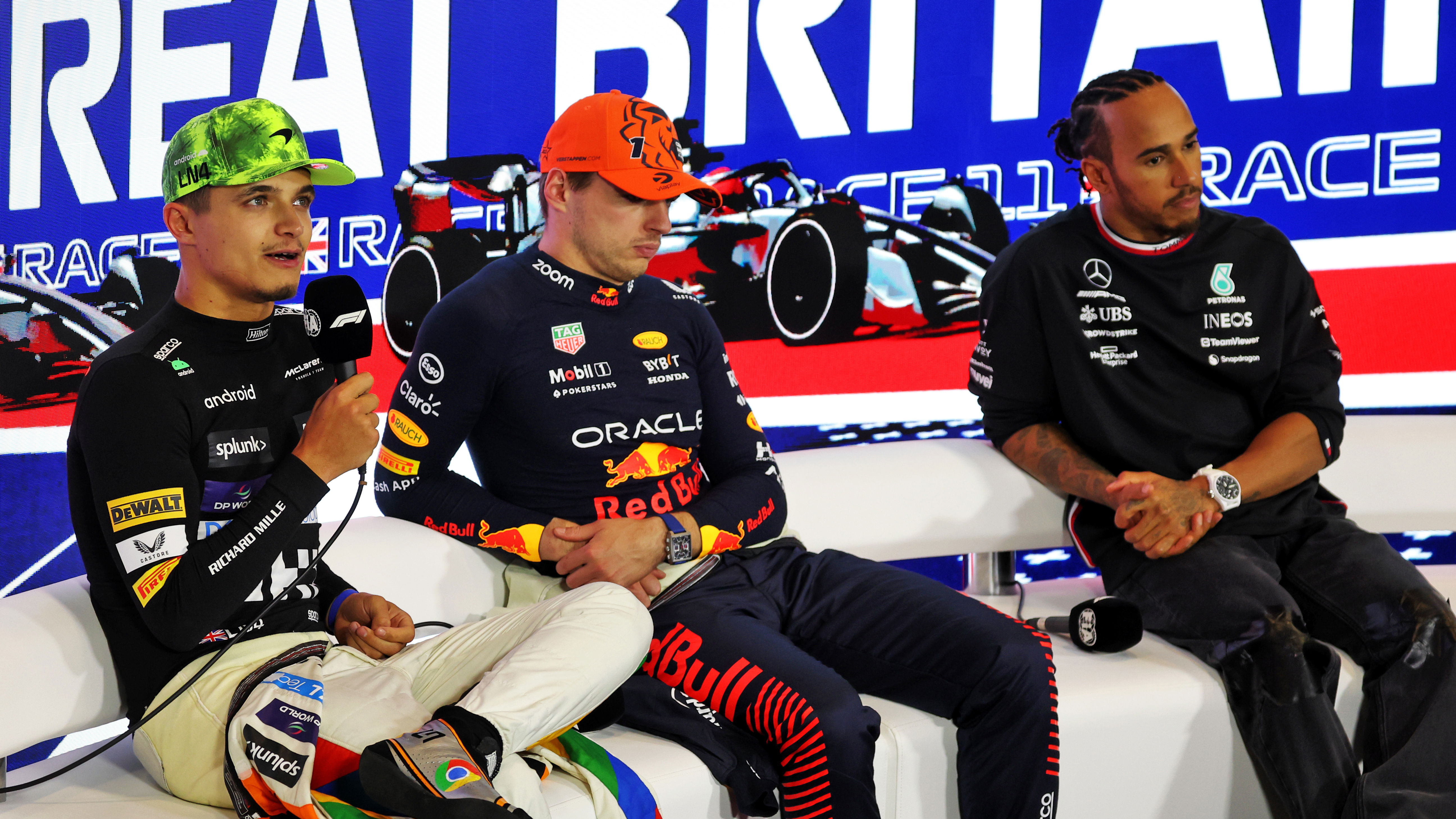 Lando Norris alongside Max Verstappen and Lewis Hamilton.