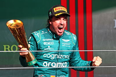 Fernando Alonso on the podium at the 2023 São Paulo Grand Prix