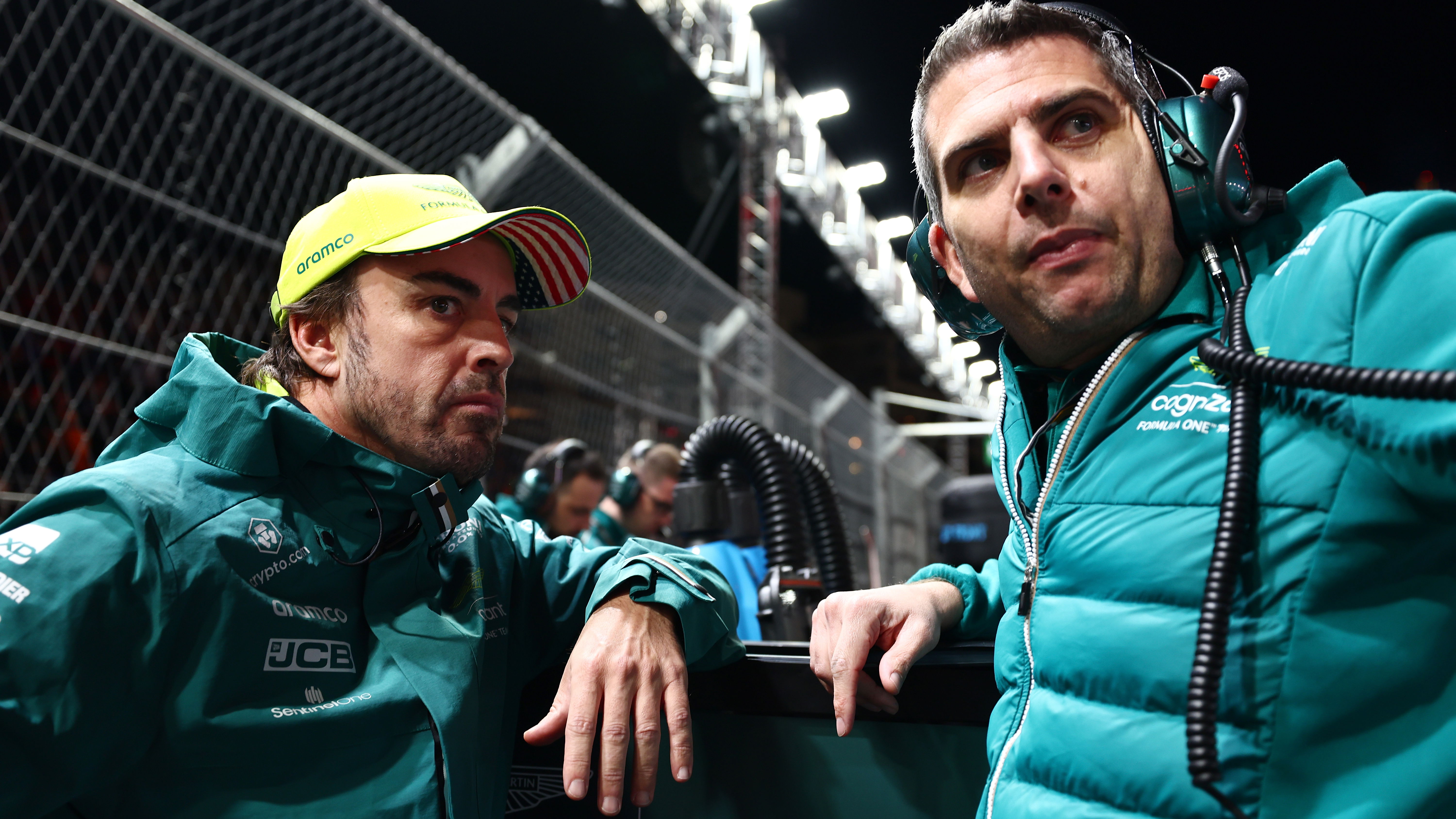 Fernando Alonso pictured for Aston Martin at Las Vegas Grand Prix.