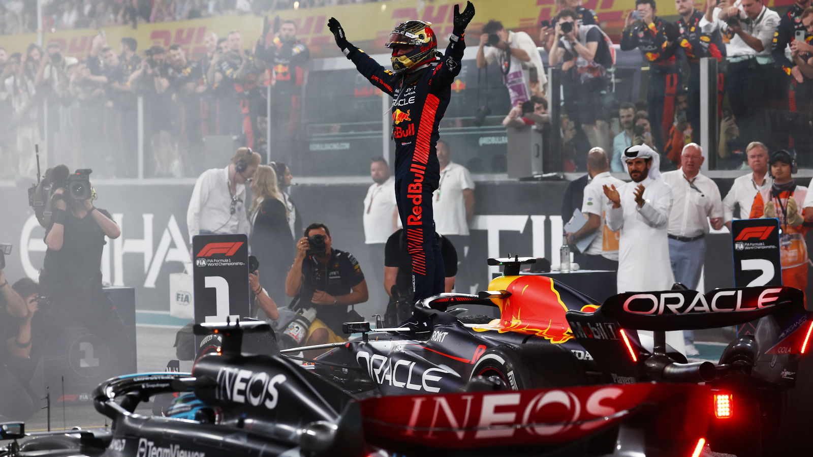 Max Verstappen celebrates winning his 19th race of the 2024 F1 season
