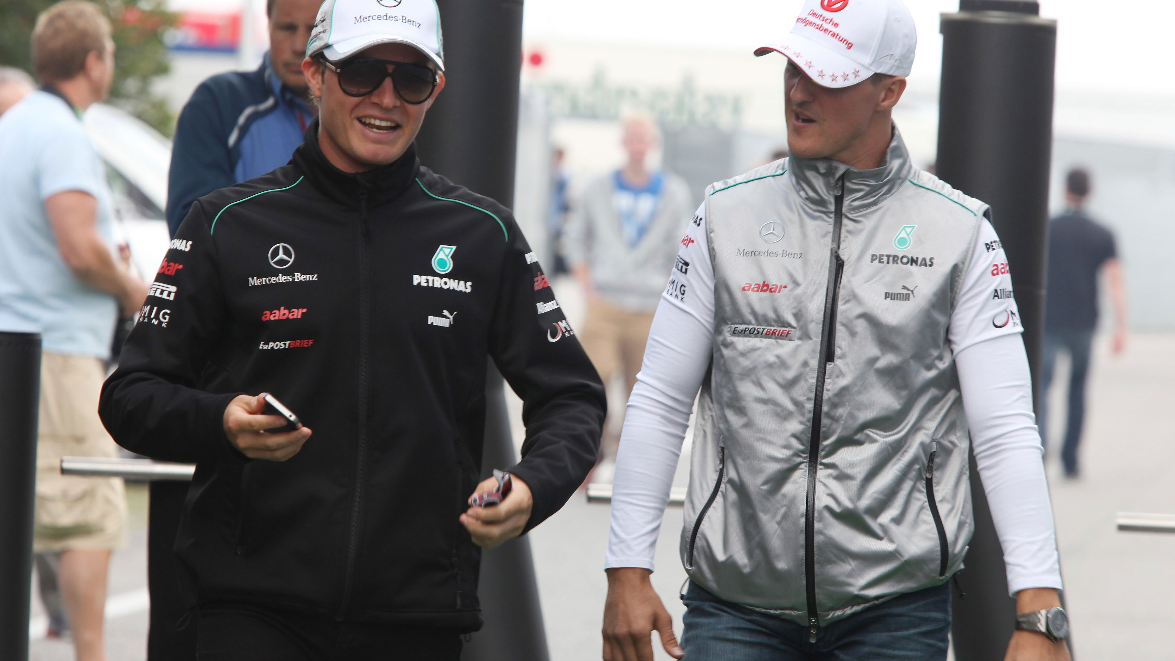 Nico Rosberg pictured in 2012 alongside Mercedes teammate Michael Schumacher.
