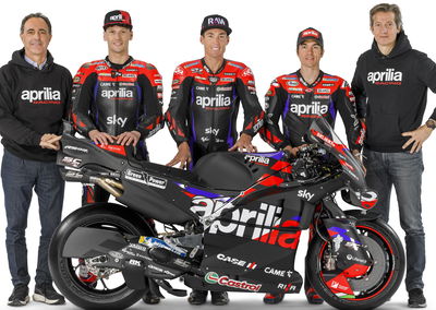 Albesiano, Espargaro, Savadori, Vinales, Rivola, 2024 Aprilia MotoGP launch