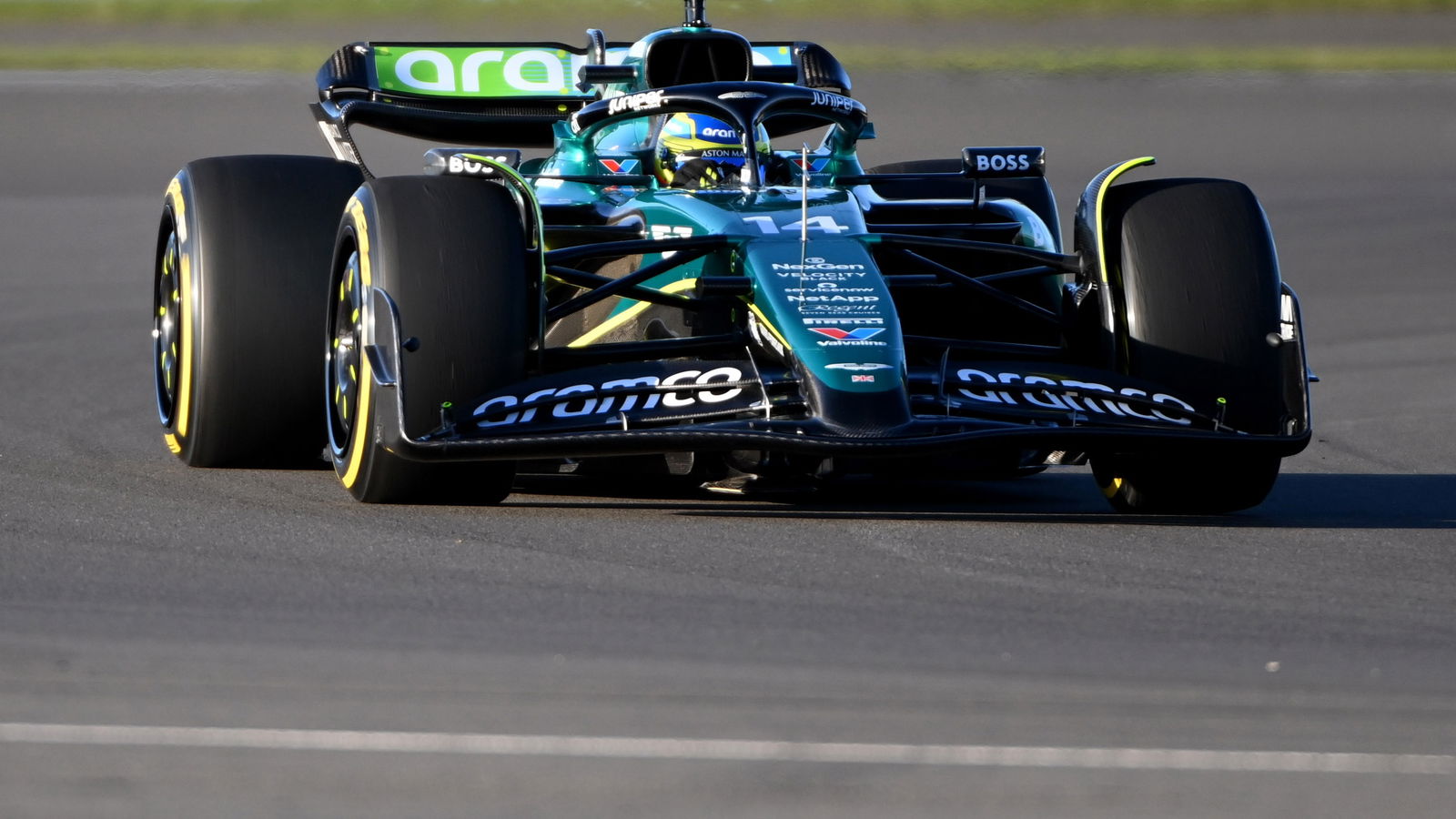 Fernando Alonso shaking down Aston Martin's new F1 car