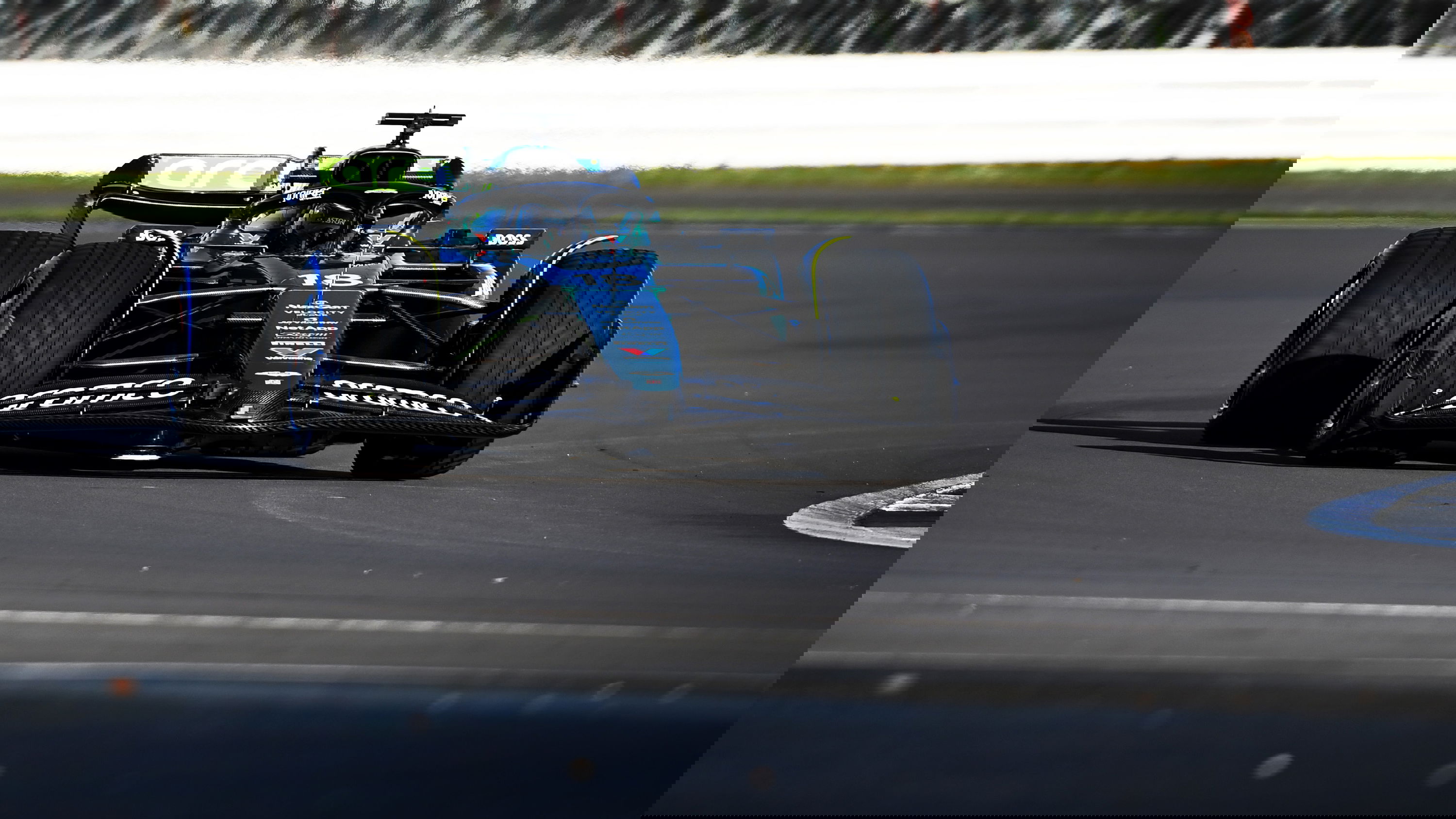 Lance Stroll drives the new Aston Martin AMR24 at Silverstone