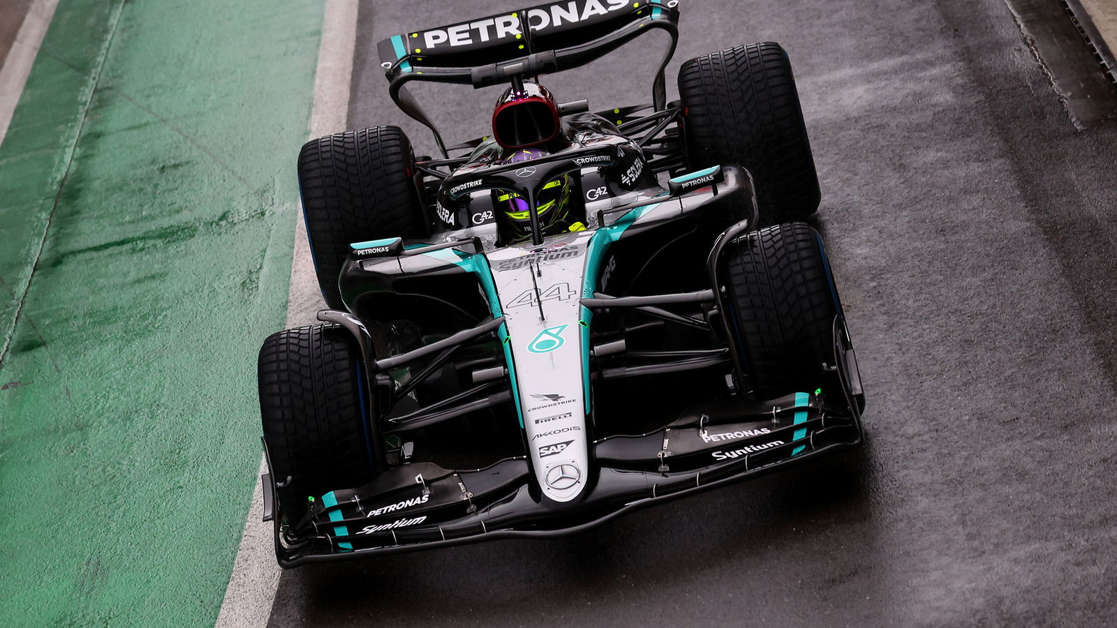 Lewis Hamilton driving the new Mercedes W15 F1 car