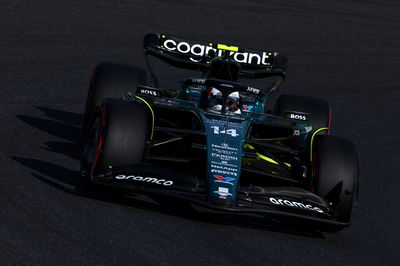 Fernando Alonso on track for Aston Martin.