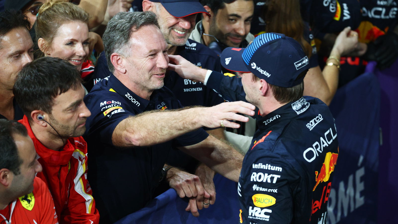 Christian Horner and Max Verstappen in parc ferme