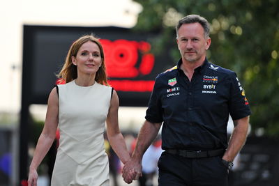 Christian Horner holding hands with wife Geri Horner in Bahrain