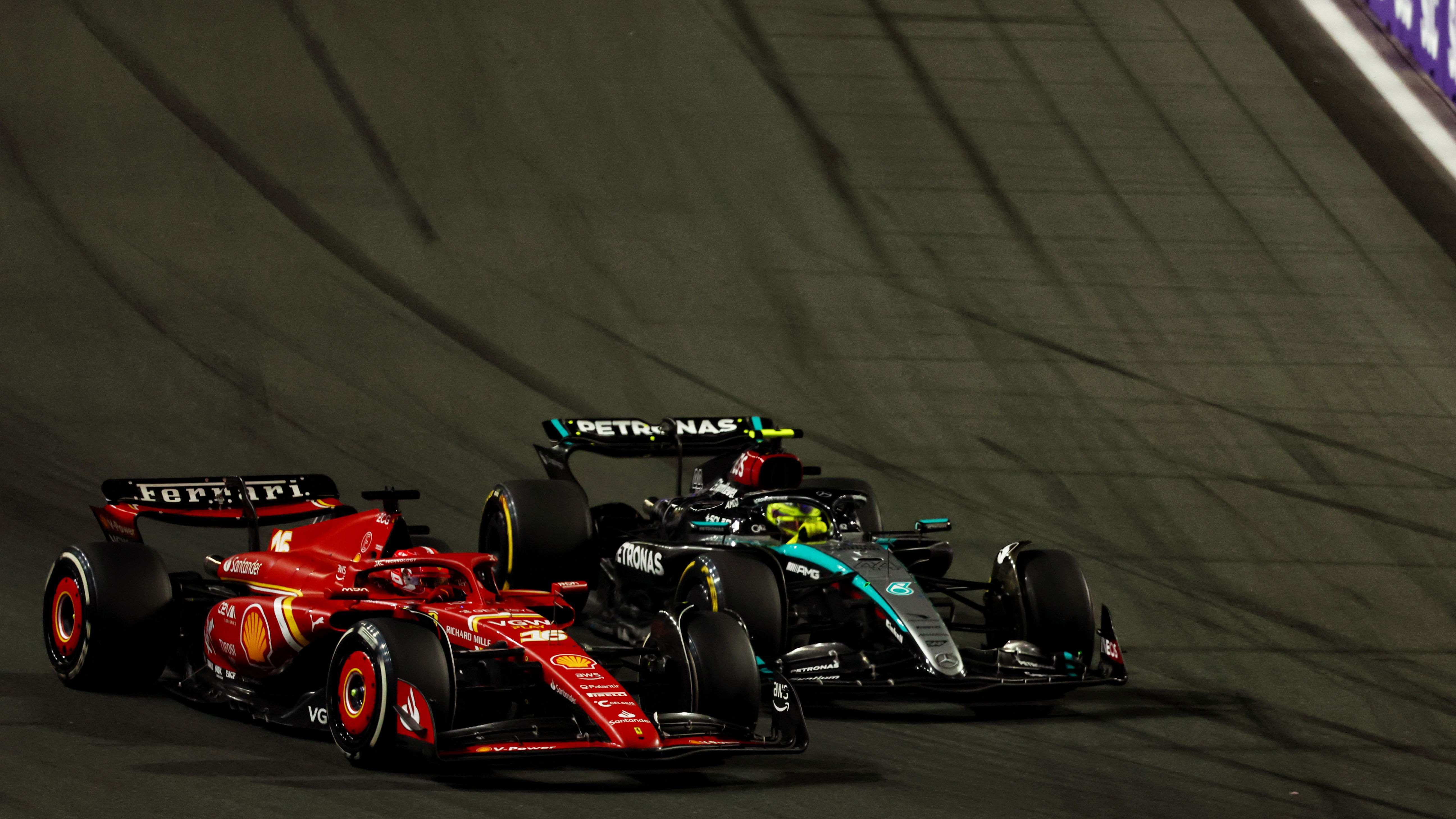 Charles Leclerc and Lewis Hamilton battle in Saudi Arabia