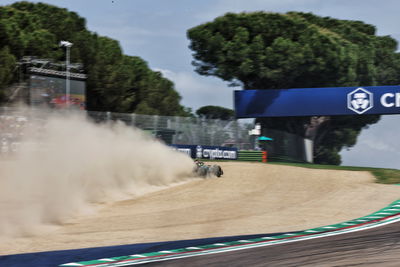 Lewis Hamilton takes a trip through the gravel in his Mercedes