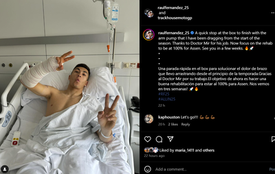 Raul Fernandez recovers from arm pump surgery (Instagram)