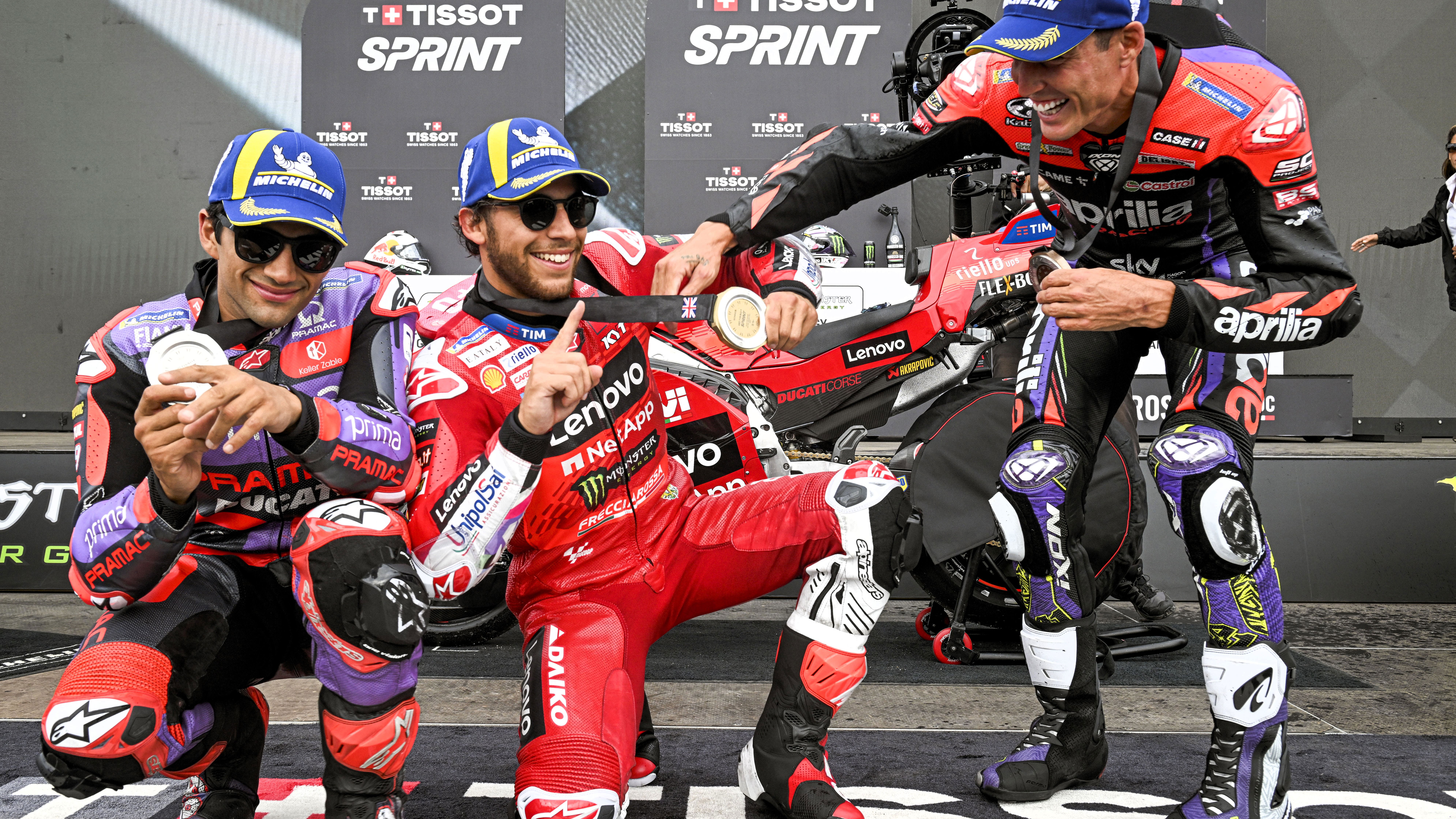 Aleix Espargaro, Jorge Martin, Enea Bastianini, 2024 British MotoGP Sprint