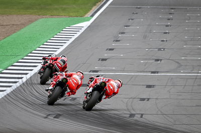 Jorge Martin leads Francesco Bagnaia, Enea Bastianini, 2024 MotoGP British Grand Prix. Credit: Gold and Goose.