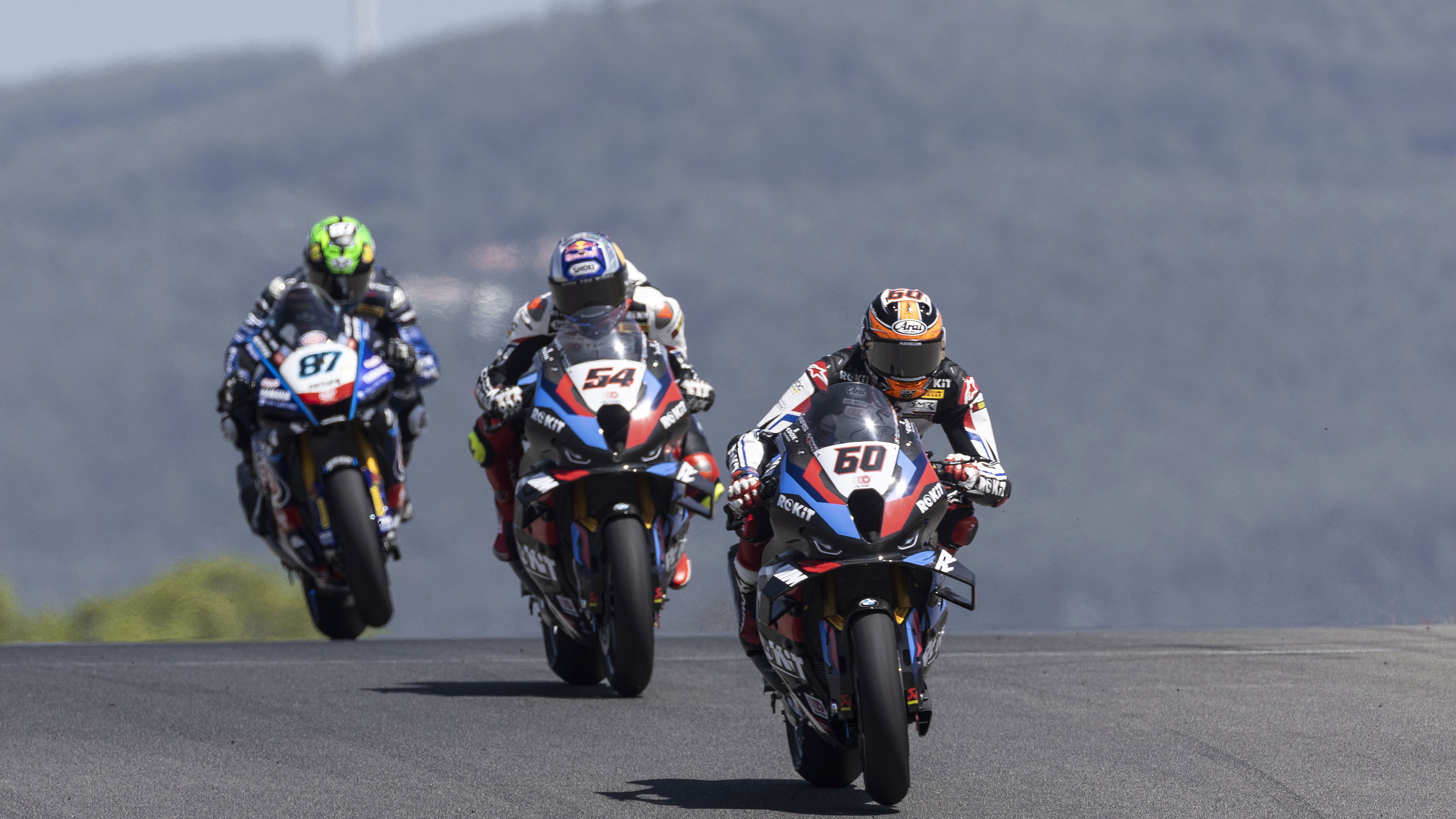 Michael van der Mark, Toprak Razgatlioglu, Remy Gardner, 2024 Portuguese WorldSBK. Credit: Gold and Goose.