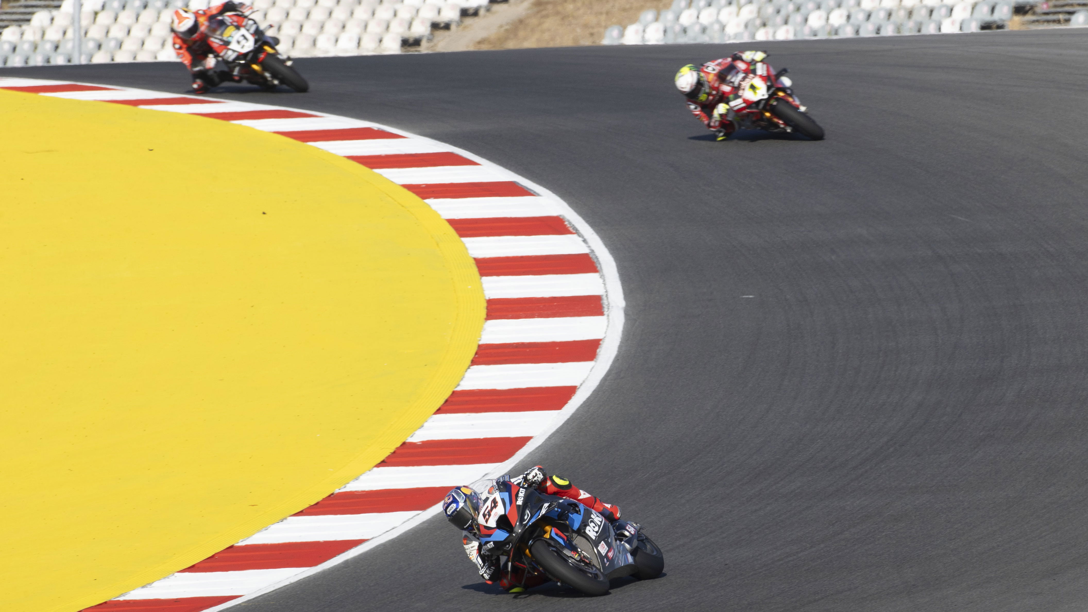 Toprak Razgatlioglu, Alvaro Bautista, Danilo Petrucci, 2024 Portuguese WorldSBK. - Gold and Goose.