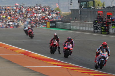 Marc Marquez leads Jorge Martin, Pedro Acosta, 2024 MotoGP Aragon Grand Prix. Credit: Gold and Goose.