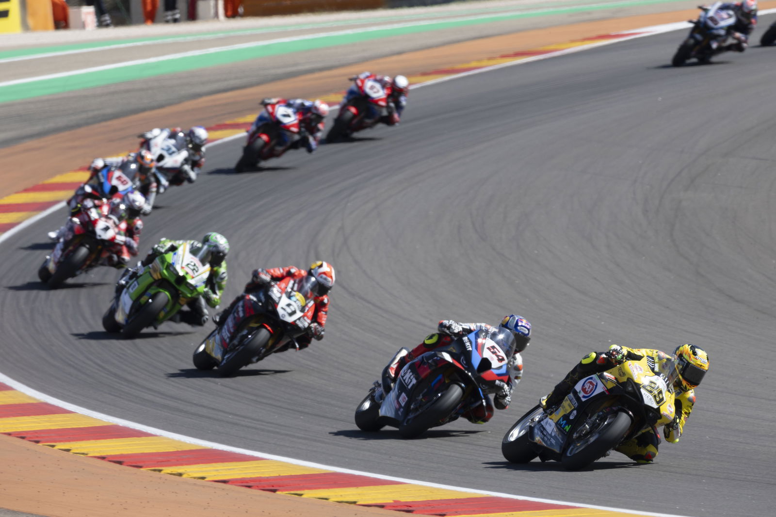 Andrea Iannone leads WorldSBK Race 1, 2024 Aragon WorldSBK. Credit: Gold and Goose.