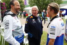 RB CEO Peter Bayer, Helmut Marko and Liam Lawson 