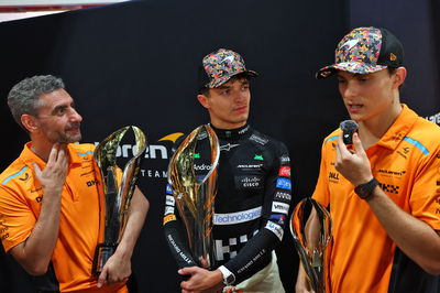 Andrea Stella, Lando Norris and Oscar Piastri