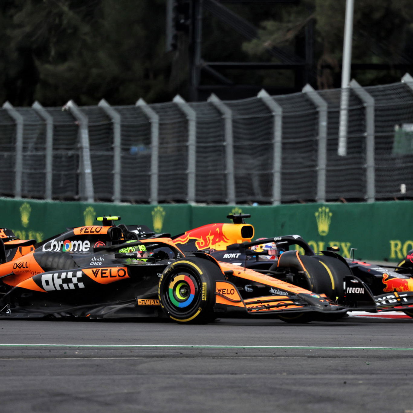 Lando Norris and Max Verstappen battle in Mexico