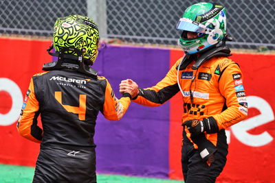 The McLaren pair celebrate a 1-2 finish in Brazil