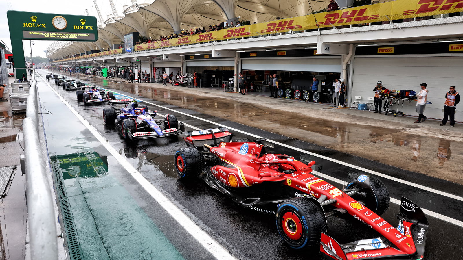 Cars leaving the pit lane
