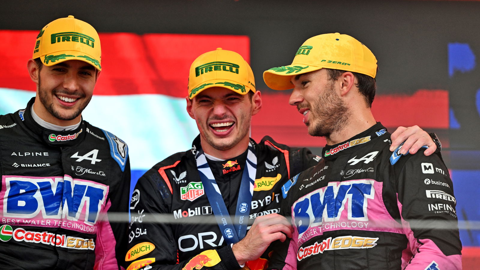 Esteban Ocon, Max Verstappen and Pierre Gasly