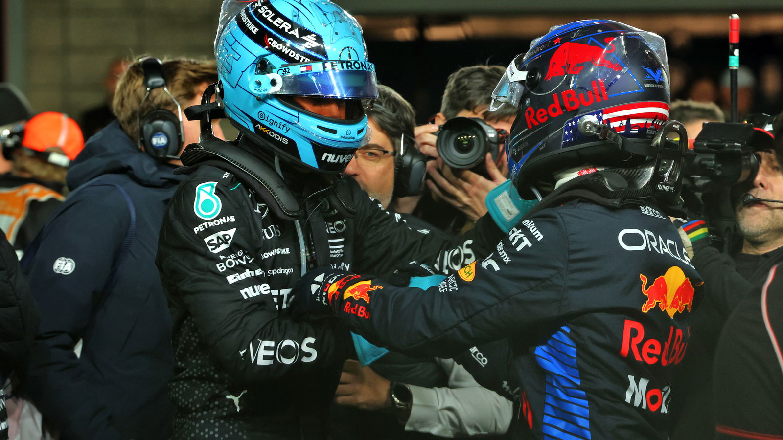 George Russell and Max Verstappen