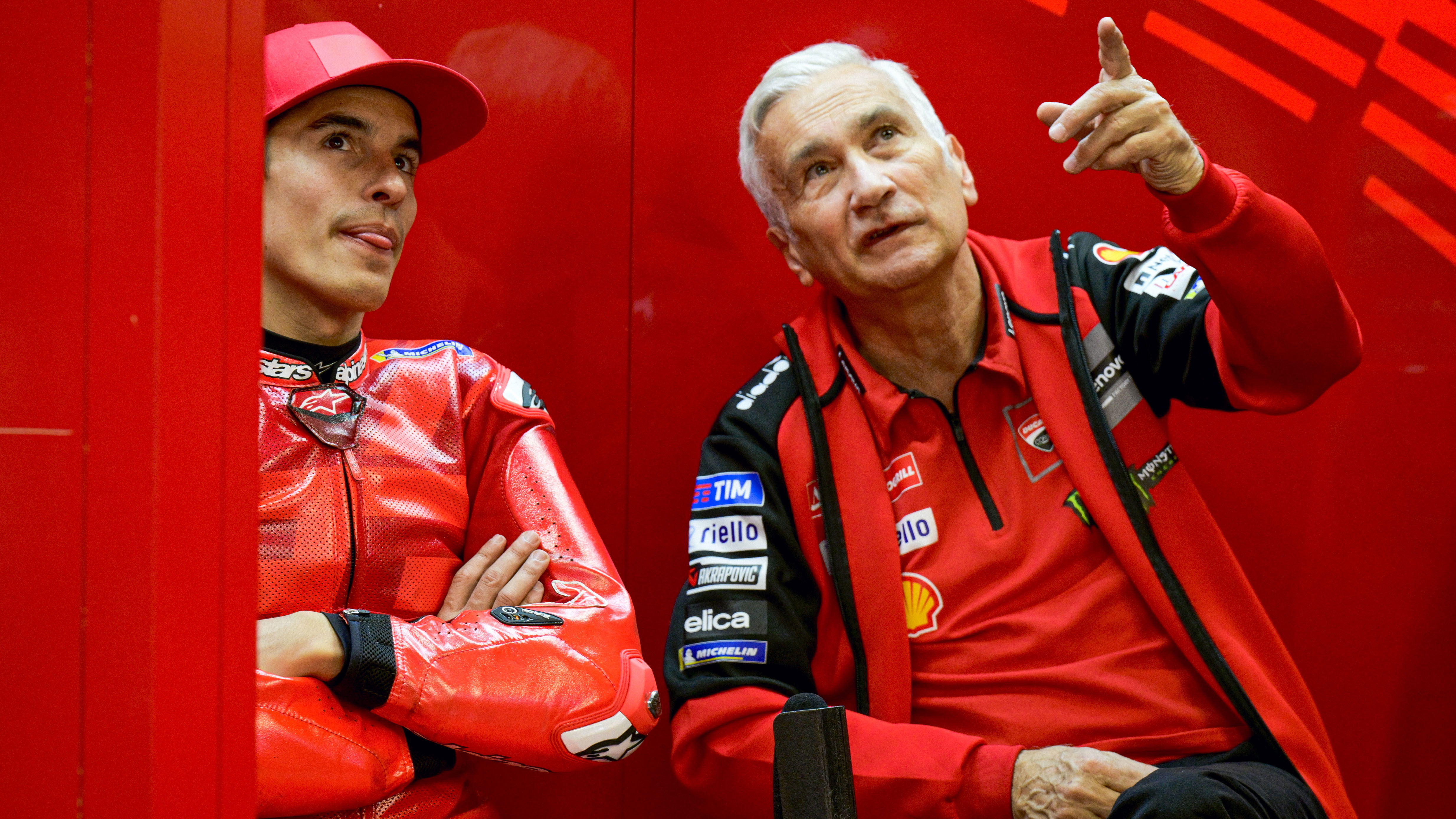 Marc Marquez, Davide Tardozzi, 2024 MotoGP Barcelona test. Credit: Gold and Goose