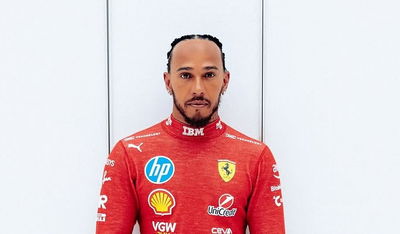 Lewis Hamilton wearing Ferrari red for the first time