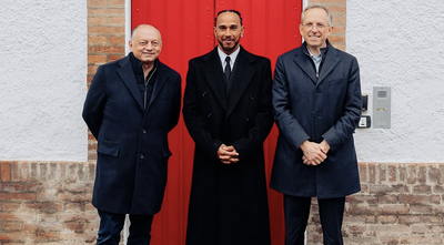 Fred Vasseur alongside Lewis Hamilton and Benedetto Vigna