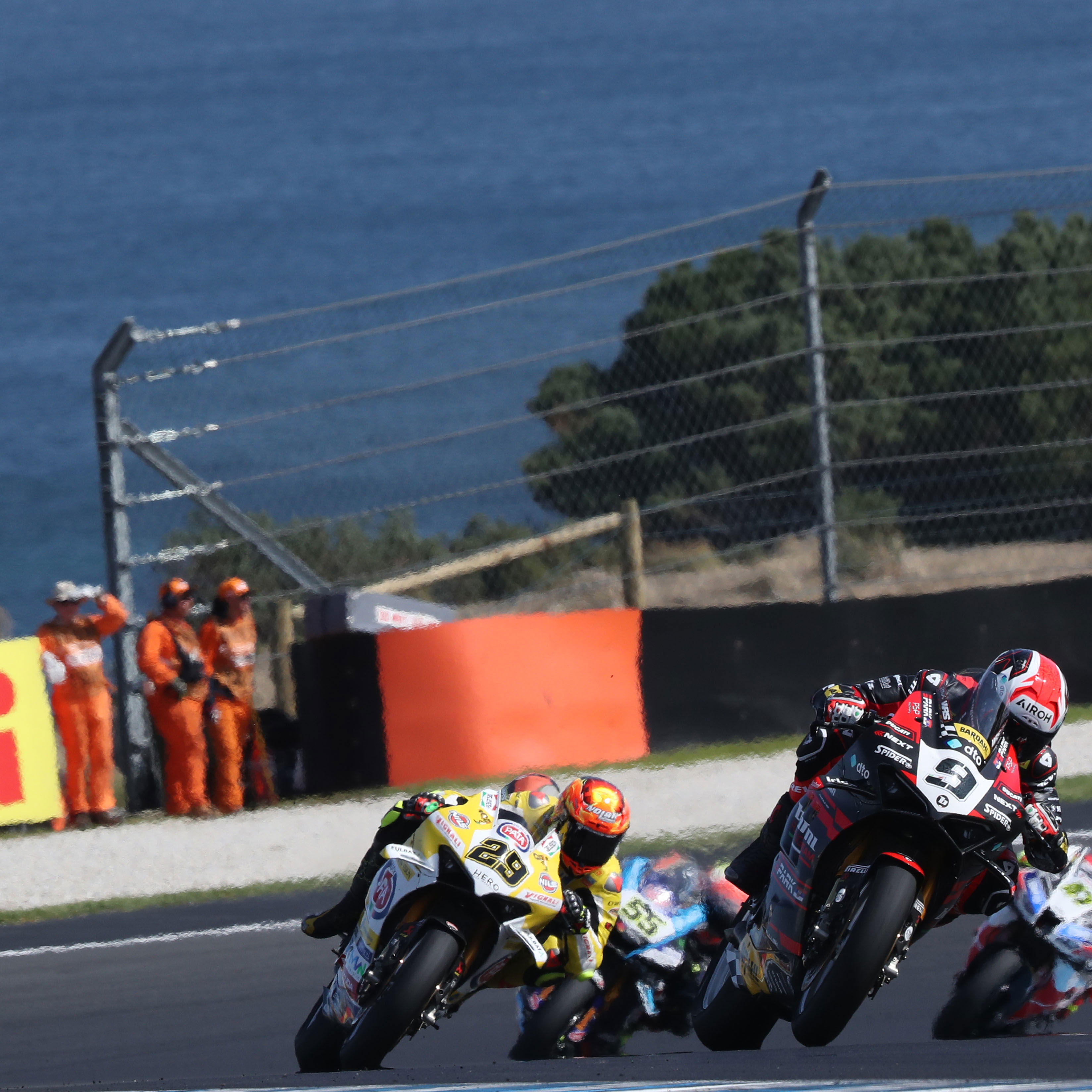 Danilo Petrucci leads Andrea Iannone, 2025 Australian WorldSBK. Credit: Gold and Goose.
