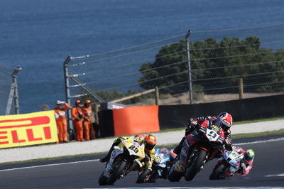 Danilo Petrucci leads Andrea Iannone, 2025 Australian WorldSBK. Credit: Gold and Goose.