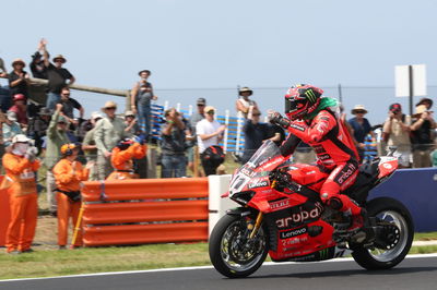 Nicolo Bulega, Aruba.it Ducati, celebrating his Race 2 win at Phillip Island