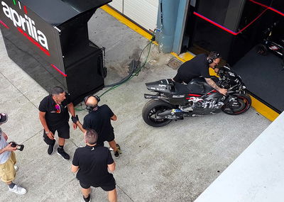 Jorge Martin's Aprilia returns to the pits after his second Sepang crash on Wednesday morning (pic: Peter McLaren).