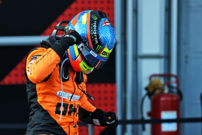 Oscar Piastri celebrates his win in Baku