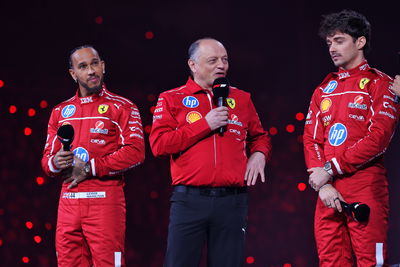 Lewis Hamilton, Fred Vasseur and Charles Leclerc