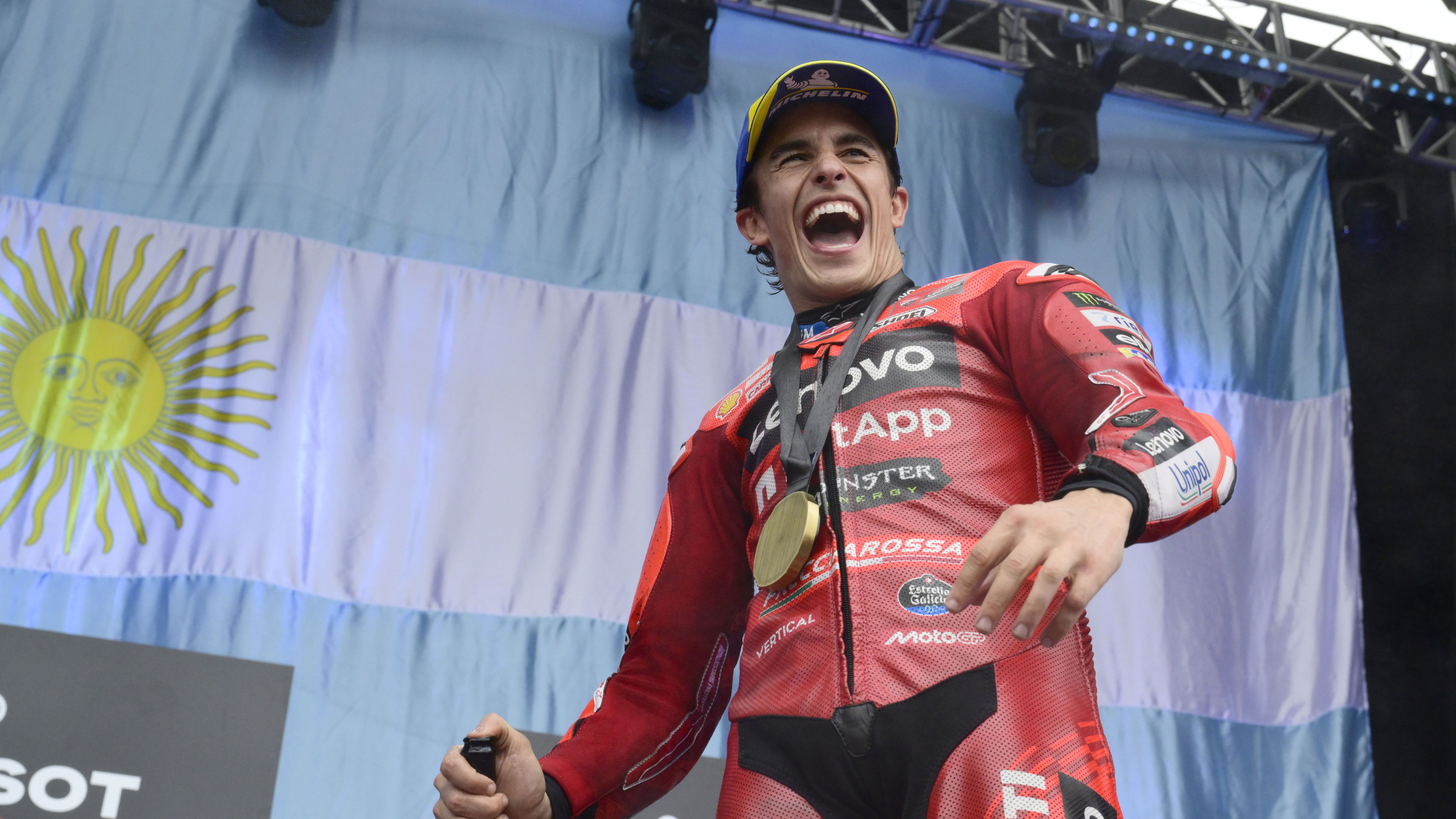Marc Marquez, 2025 MotoGP Argentinian Grand Prix, Sprint podium. Credit: Gold and Goose.