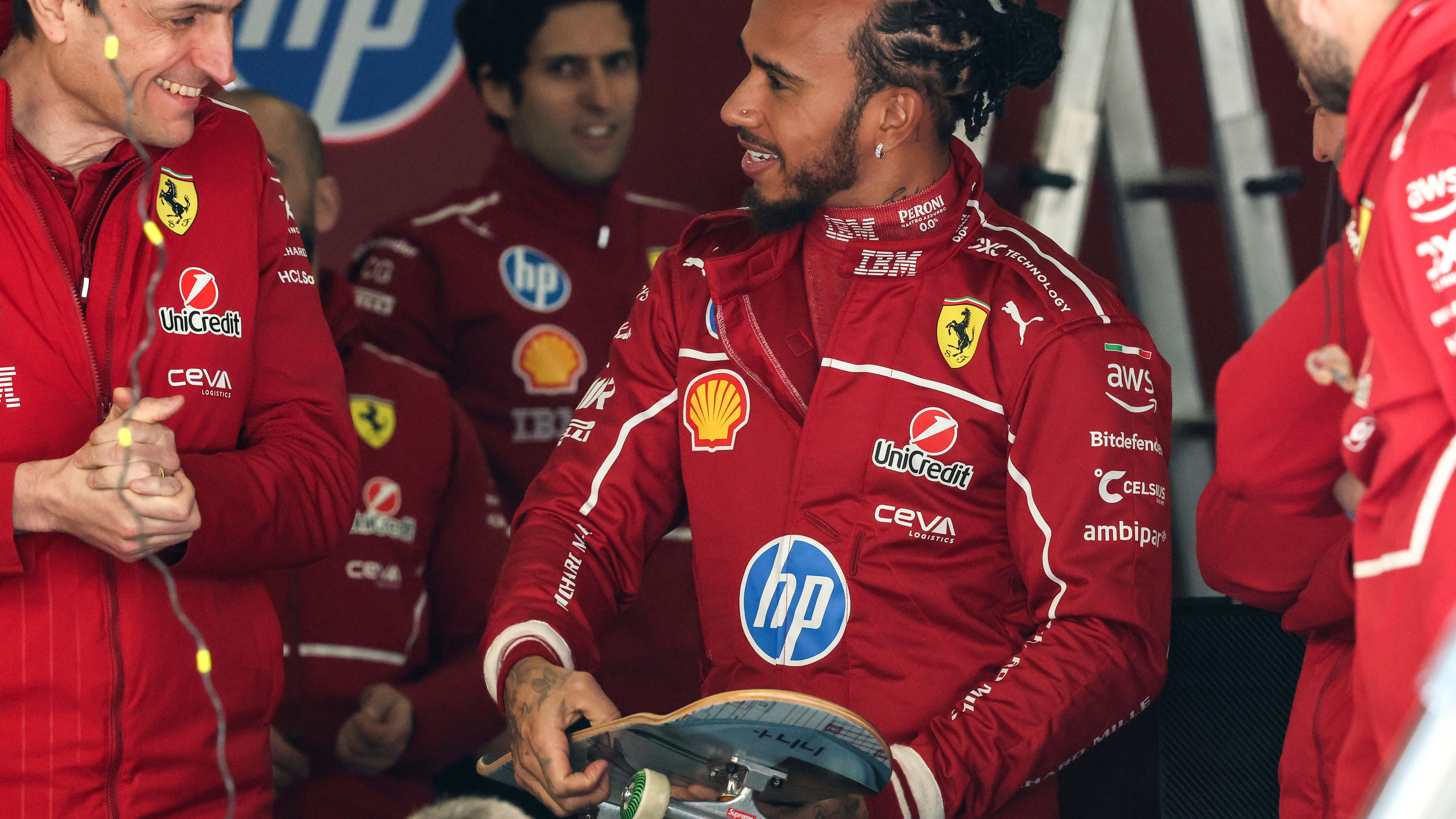 Lewis Hamilton and Ferrari race engineer Riccardo Adami