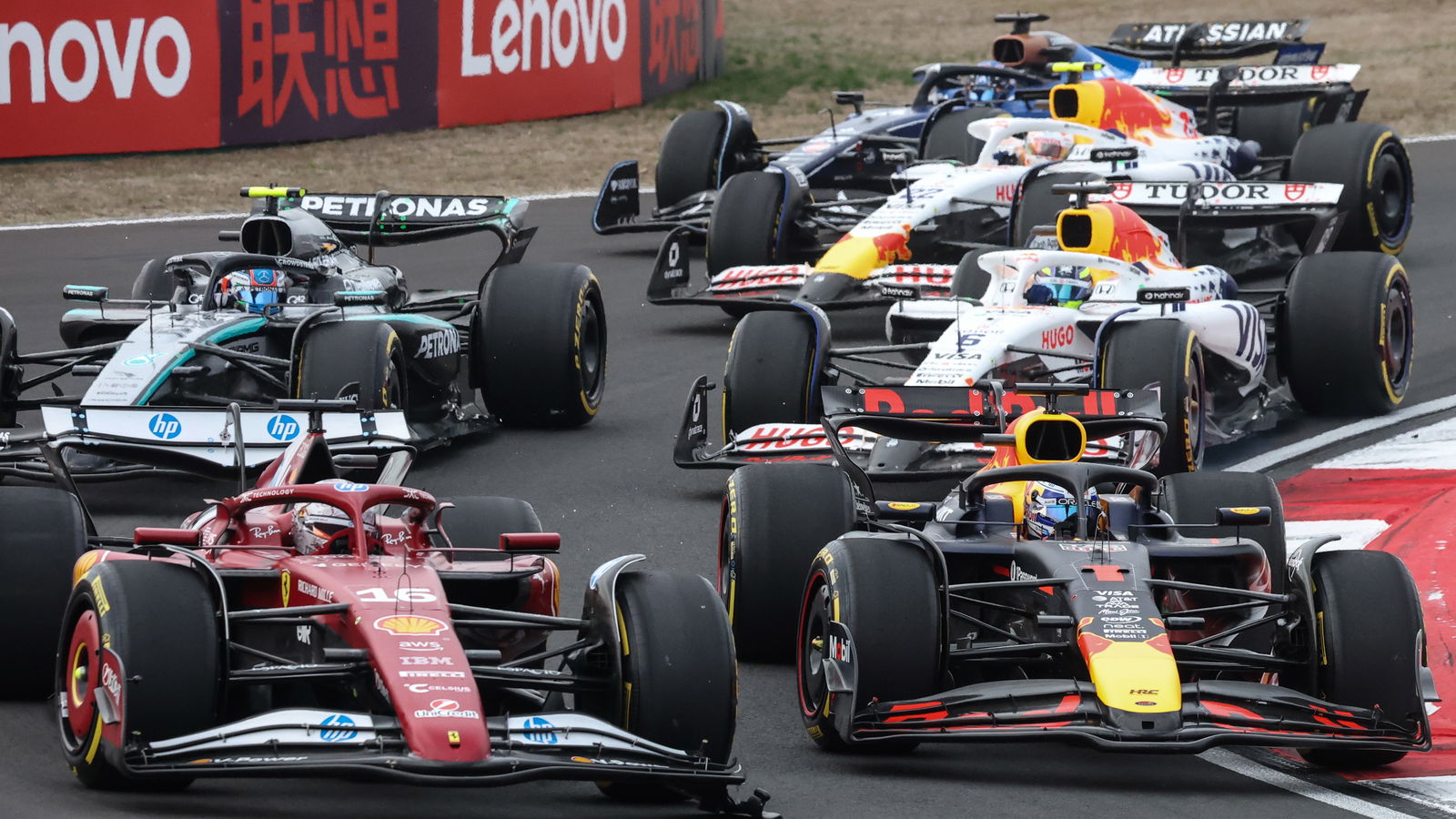 Charles Leclerc suffered front wing damage after contact with Lewis Hamilton