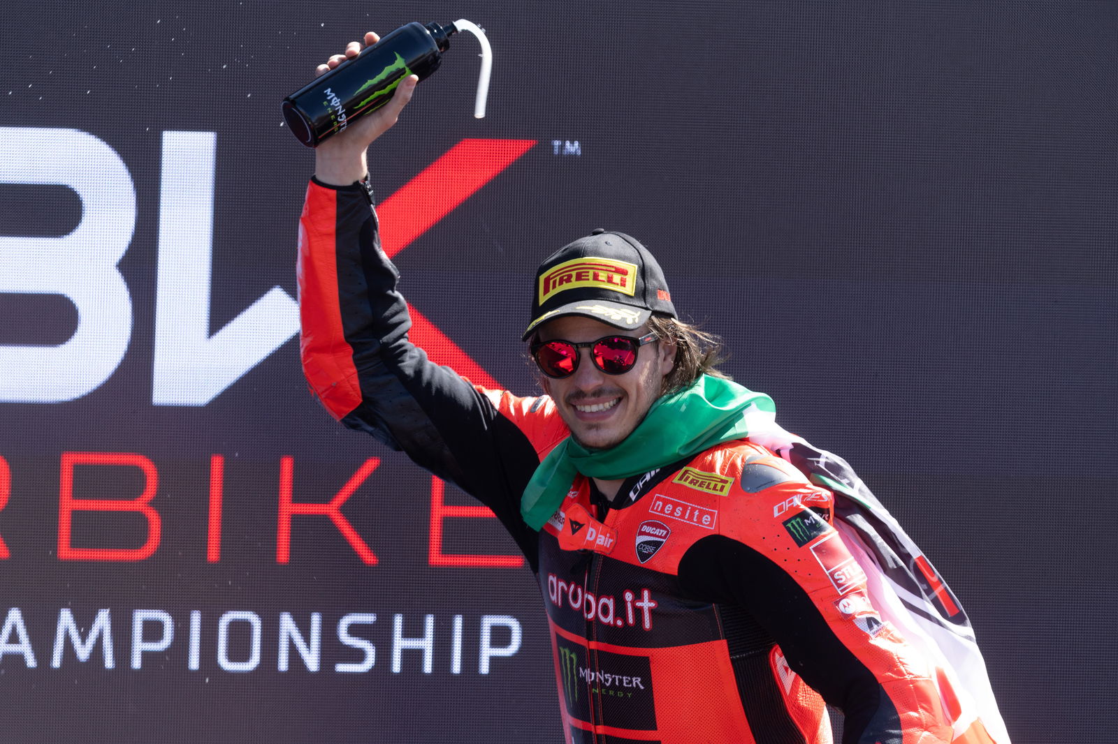 Nicolo Bulega, 2025 Dutch WorldSBK, podium. Credit: Gold and Goose.