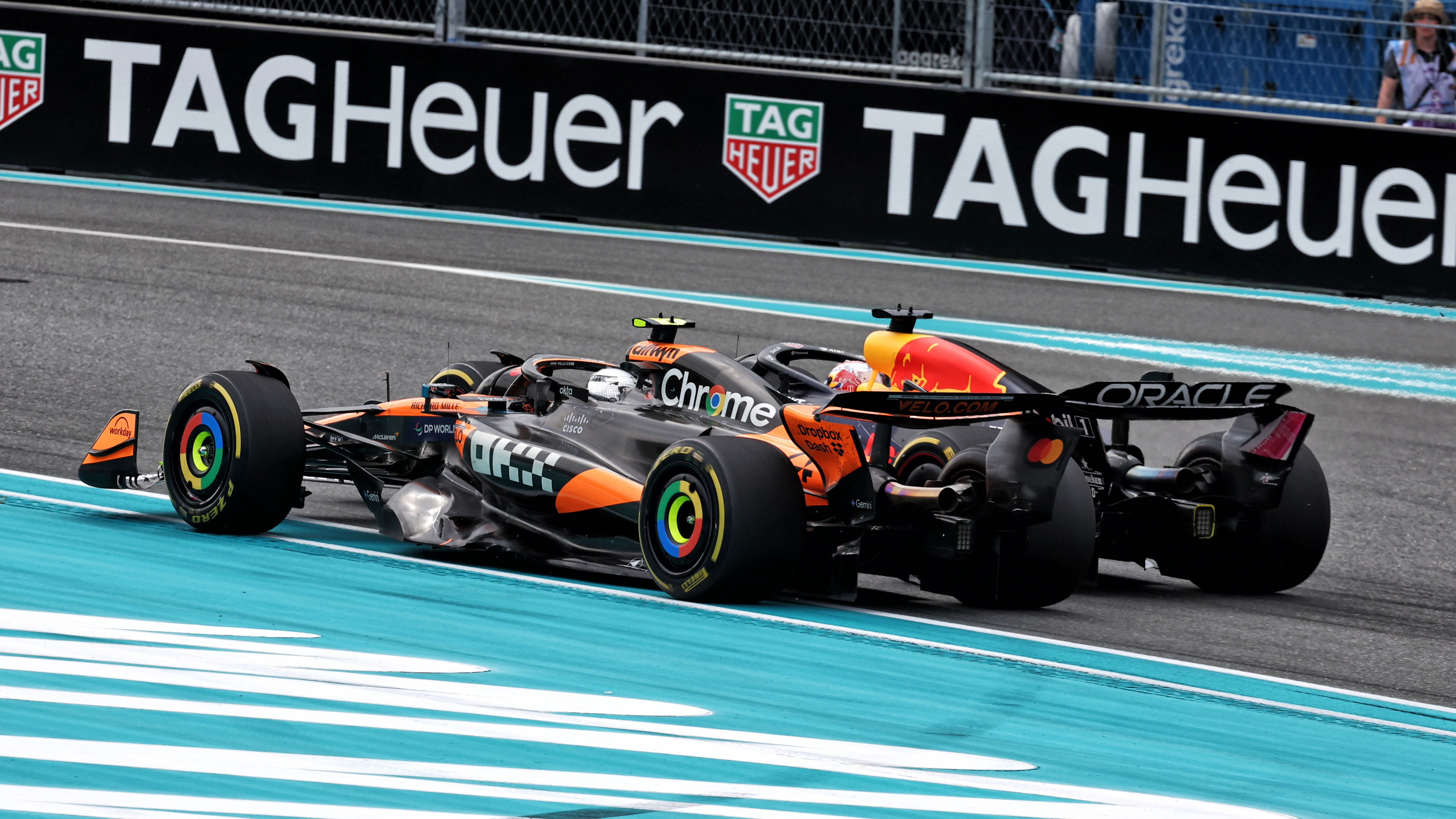 Lando Norris and Max Verstappen battle 