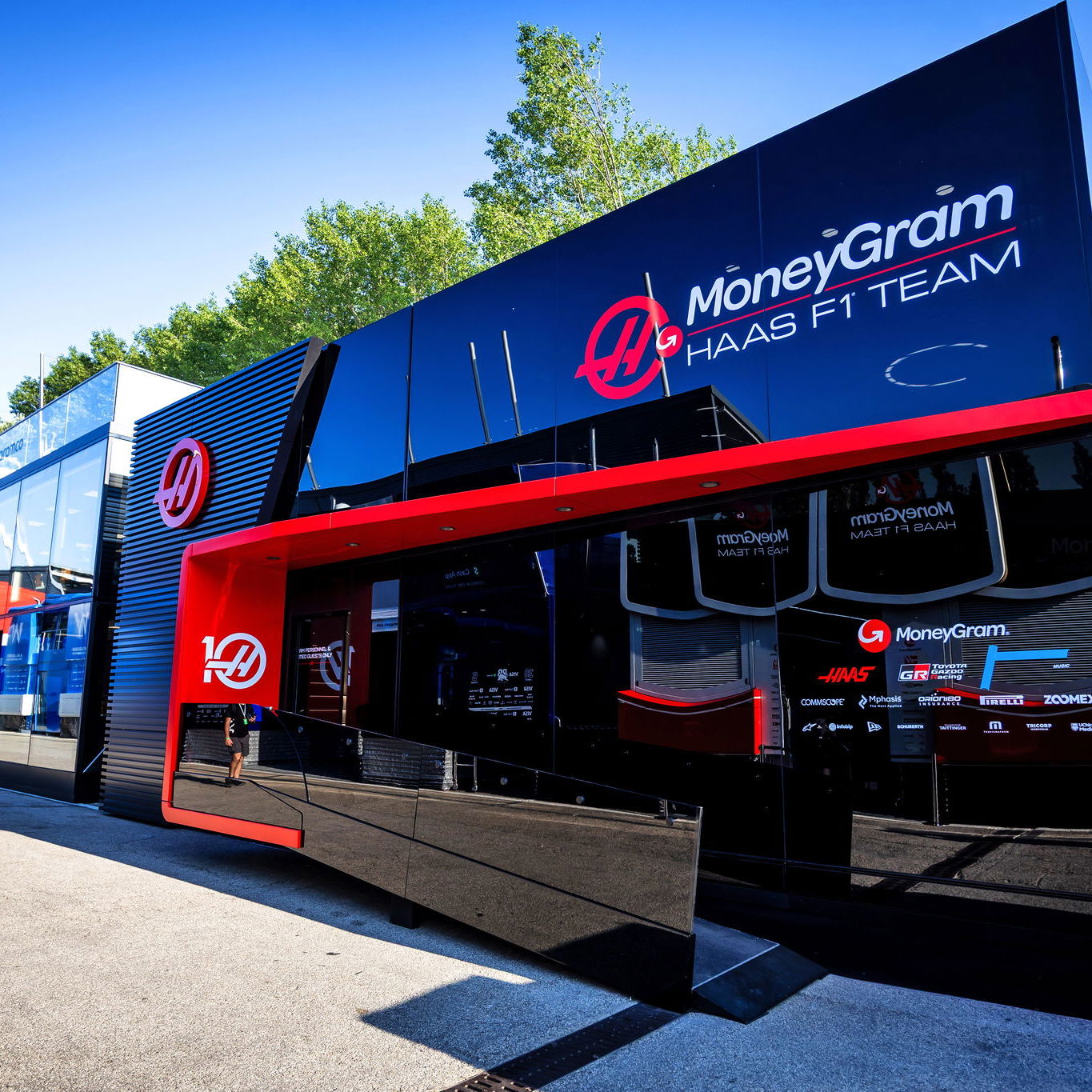 Haas' brand new motorhome in the F1 paddock at Imola