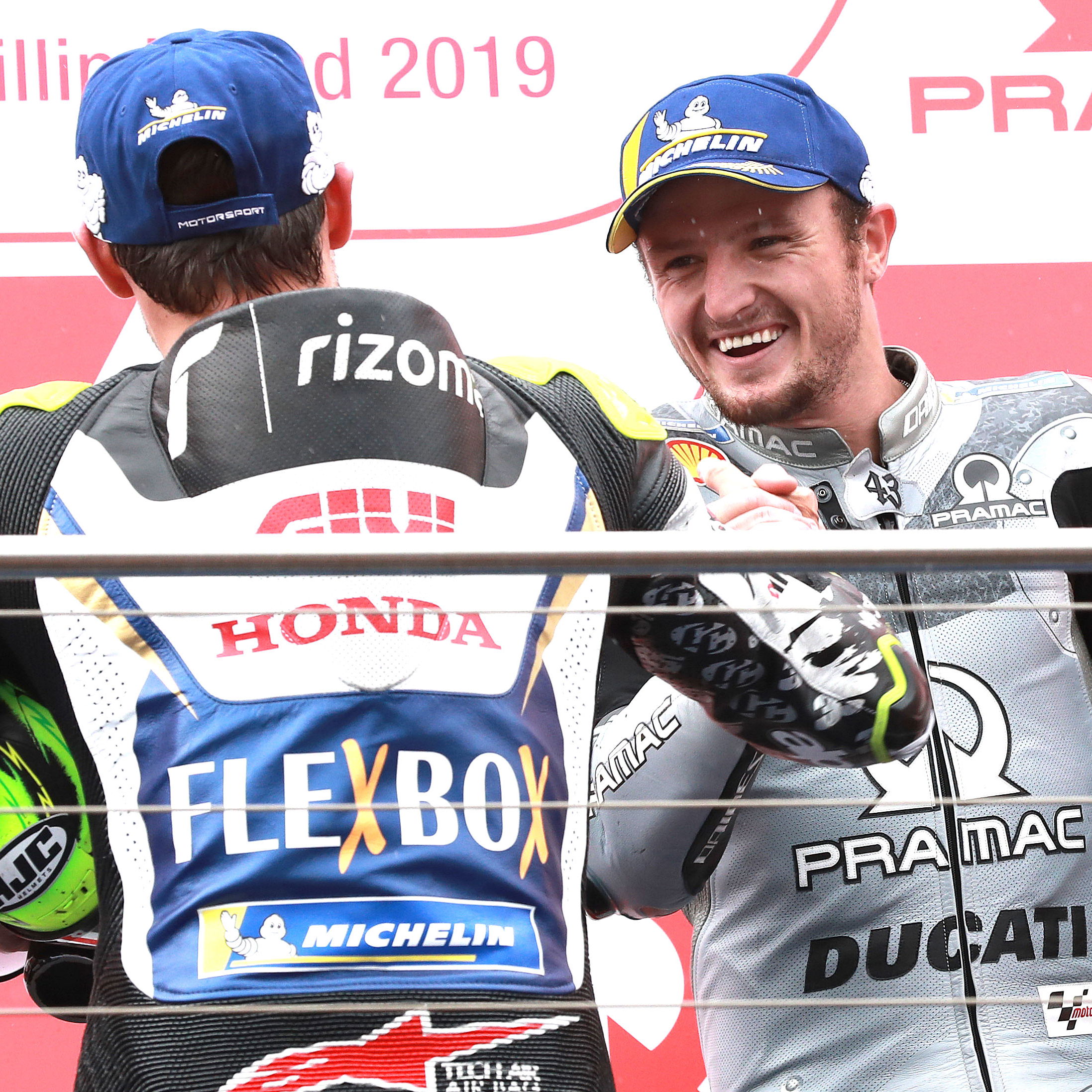 Jack Miller, Cal Crutchlow, 2019 MotoGP Australian Grand Prix, podium. Credit: Gold and Goose.