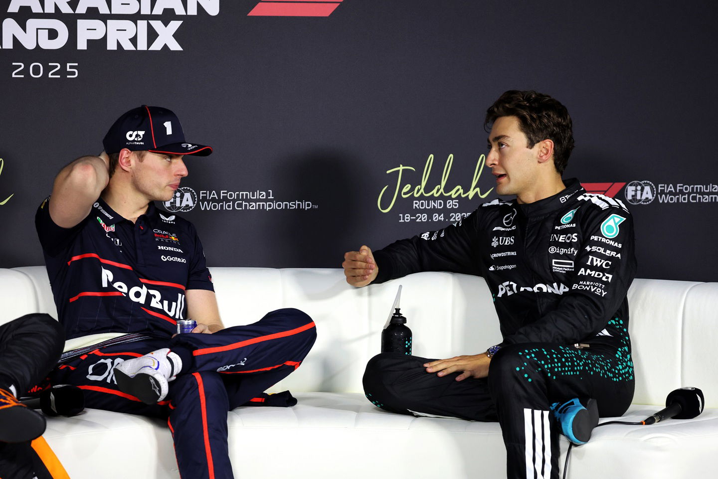 Max Verstappen and George Russell
