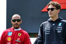 Lewis Hamilton and George Russell arrive 