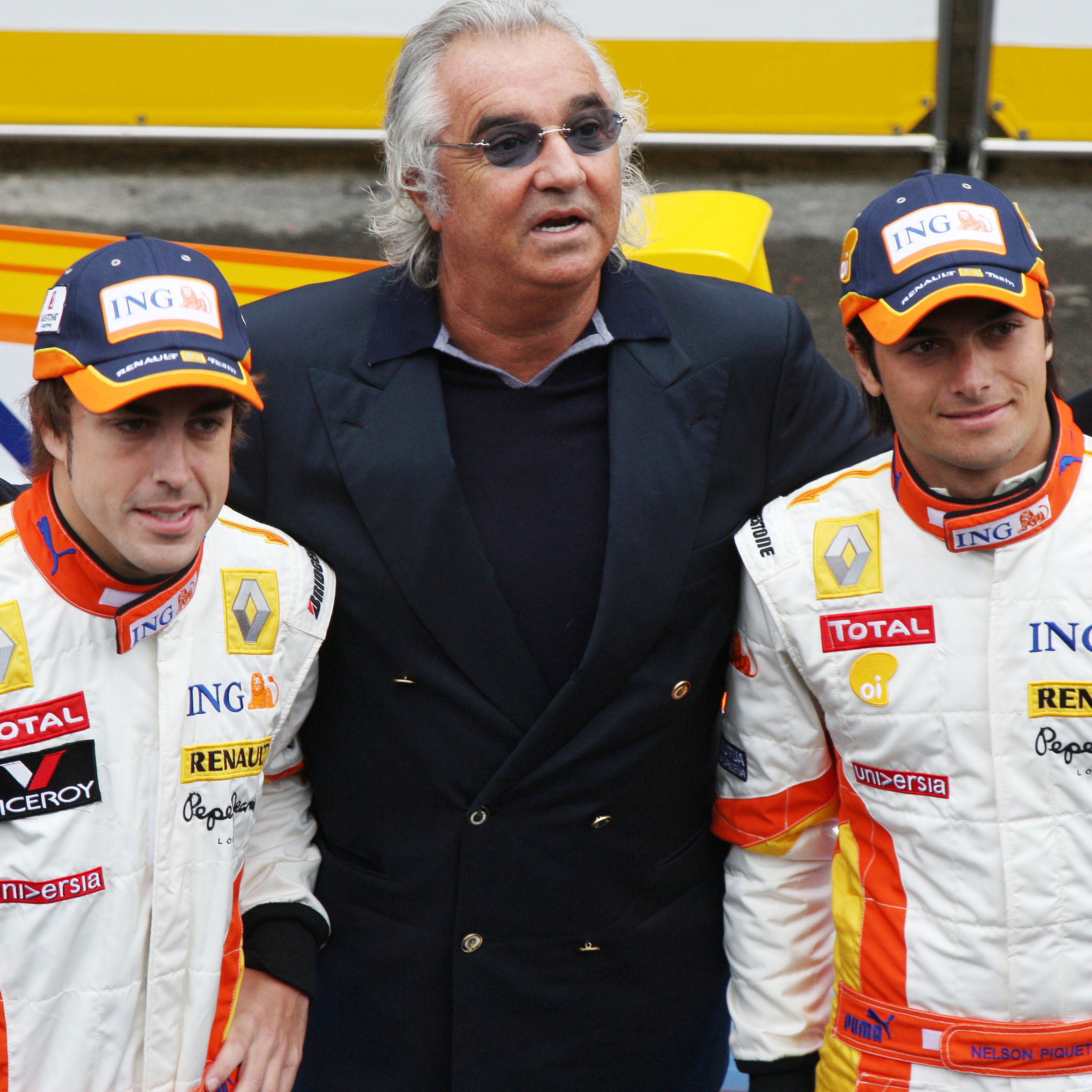 Fernando Alonso, Flavio Briatore and Nelson Piquet 