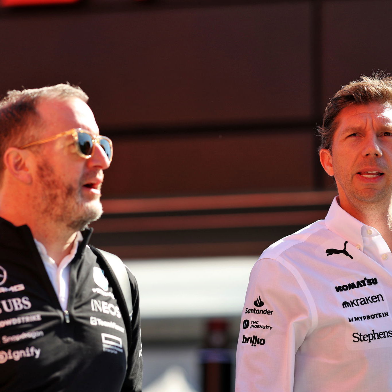 James Vowles and Mercedes chief communications officer Bradley Lord