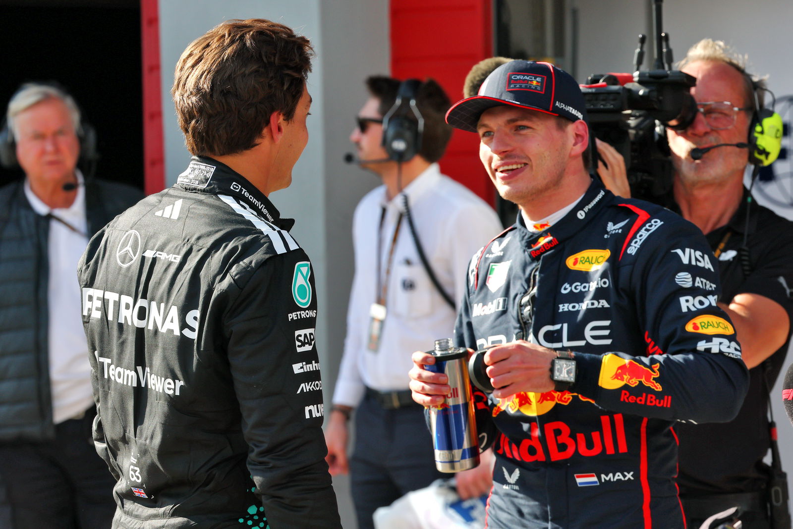 George Russell and Max Verstappen